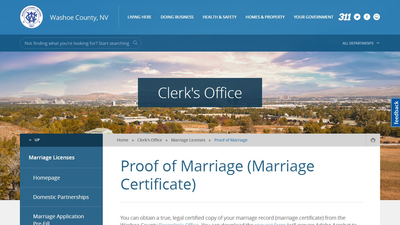 Proof of Marriage (Marriage Certificate) - Washoe County