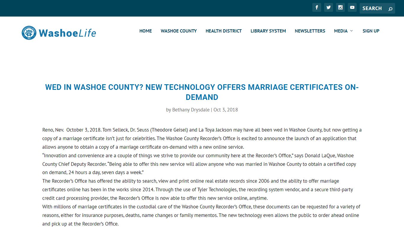 Wed in Washoe County? New technology offers marriage certificates on ...