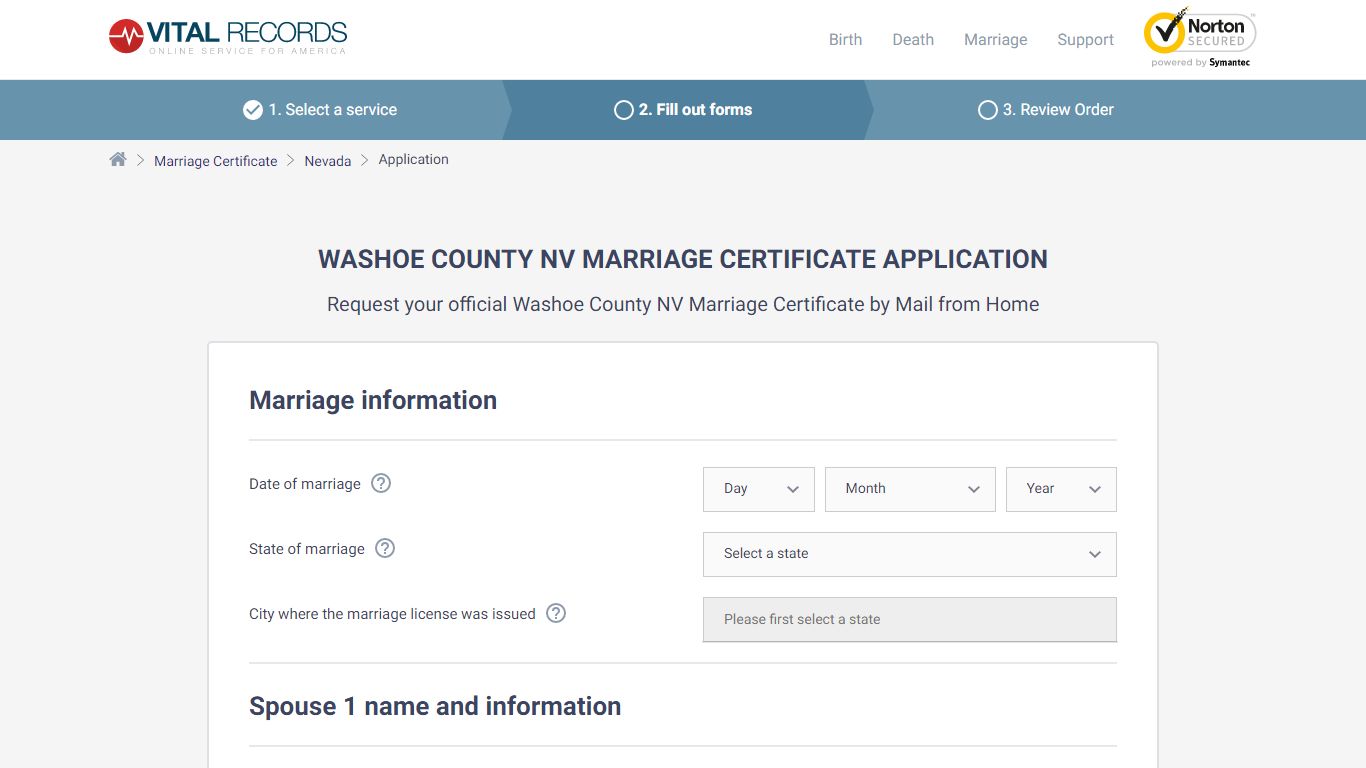 Washoe County NV Marriage Certificate Application - Vital Records Online